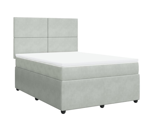 Cama box spring con colchón terciopelo gris claro 160x200 cm