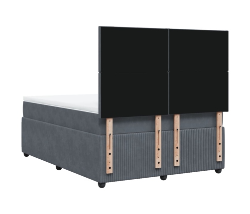 Cama box spring con colchón terciopelo gris oscuro 160x200 cm