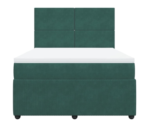 Cama box spring con colchón terciopelo verde oscuro 160x200 cm