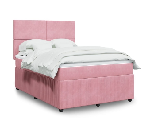 Cama box spring con colchón terciopelo rosa 160x200 cm