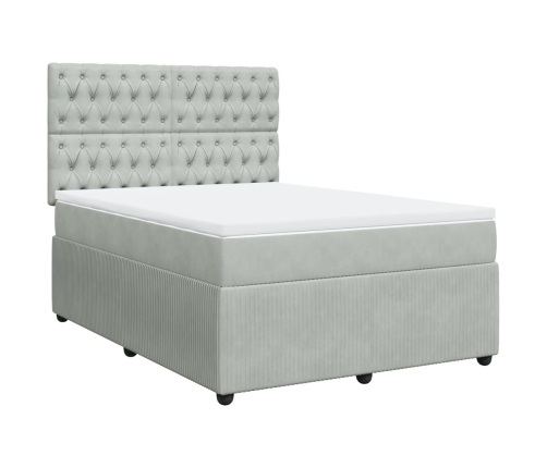 Cama box spring con colchón terciopelo gris claro 160x200 cm