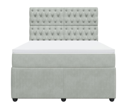 Cama box spring con colchón terciopelo gris claro 160x200 cm