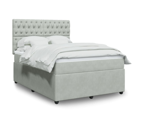 Cama box spring con colchón terciopelo gris claro 160x200 cm