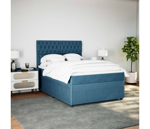 Cama box spring con colchón terciopelo azul oscuro 160x200 cm