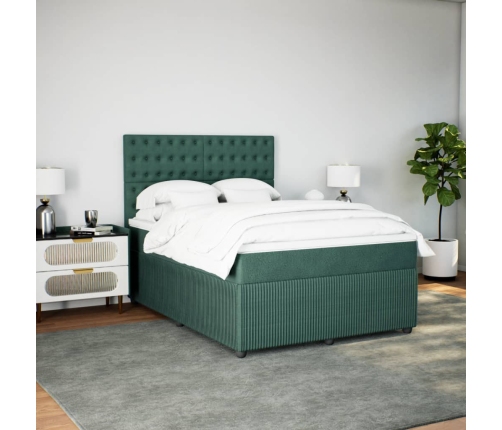 Cama box spring con colchón terciopelo verde oscuro 160x200 cm