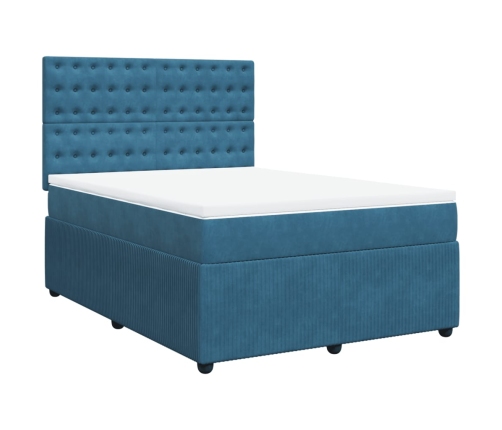 Cama box spring con colchón terciopelo azul oscuro 160x200 cm
