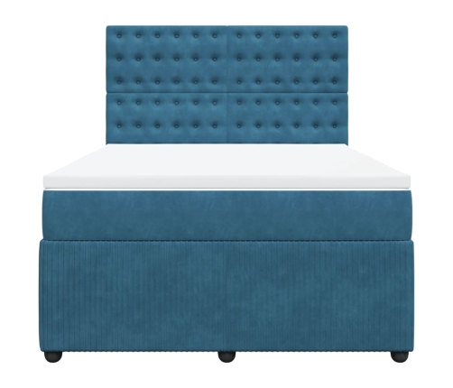 Cama box spring con colchón terciopelo azul oscuro 160x200 cm