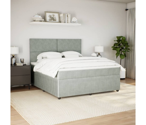 Cama box spring con colchón terciopelo gris claro 180x200 cm