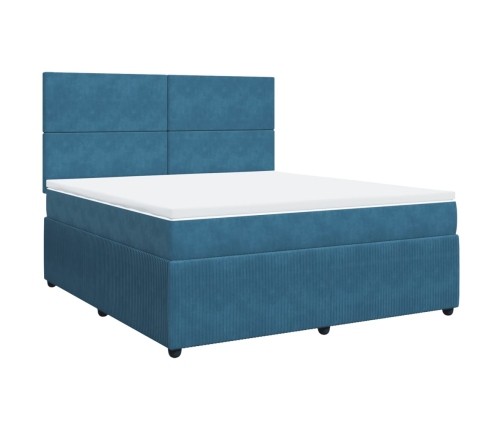 Cama box spring con colchón terciopelo azul oscuro 180x200 cm