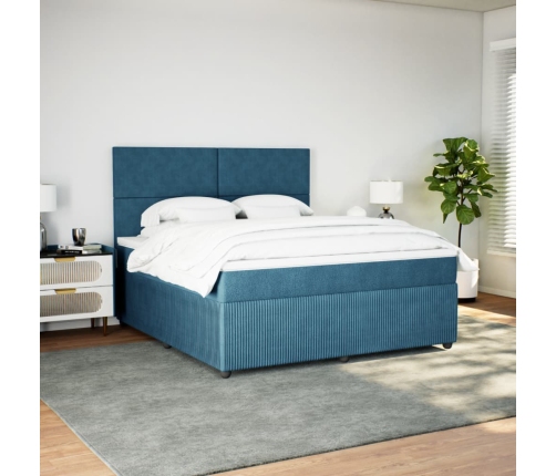 Cama box spring con colchón terciopelo azul oscuro 180x200 cm