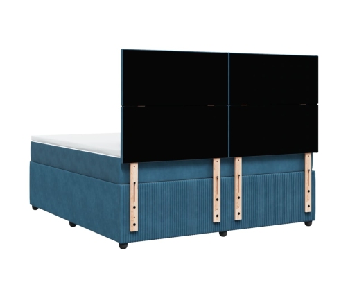 Cama box spring con colchón terciopelo azul oscuro 180x200 cm