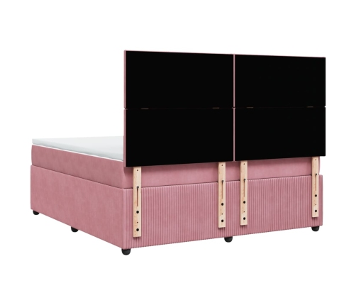 Cama box spring con colchón terciopelo rosa 180x200 cm