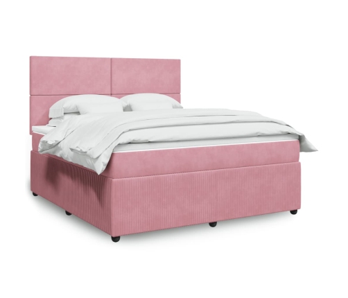 Cama box spring con colchón terciopelo rosa 180x200 cm