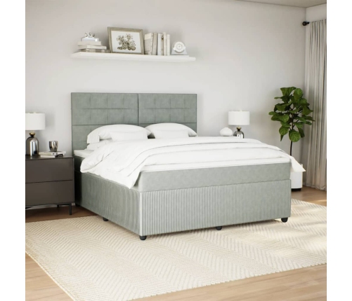 Cama box spring con colchón terciopelo gris claro 180x200 cm