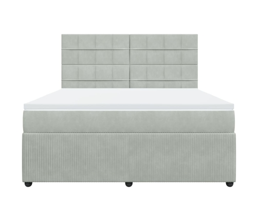Cama box spring con colchón terciopelo gris claro 180x200 cm