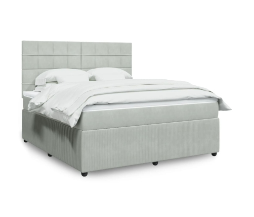 Cama box spring con colchón terciopelo gris claro 180x200 cm