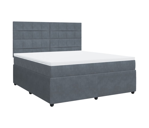 Cama box spring con colchón terciopelo gris oscuro 180x200 cm