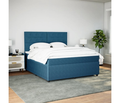 Cama box spring con colchón terciopelo azul oscuro 180x200 cm