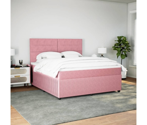 Cama box spring con colchón terciopelo rosa 180x200 cm