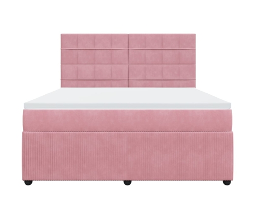 Cama box spring con colchón terciopelo rosa 180x200 cm