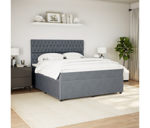 Cama box spring con colchón terciopelo gris oscuro 180x200 cm