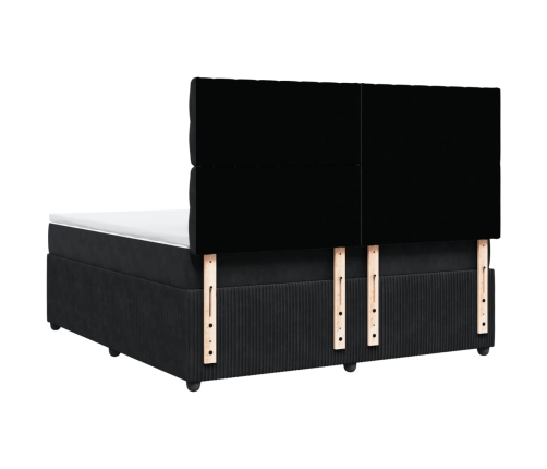 Cama box spring con colchón terciopelo negro 180x200 cm