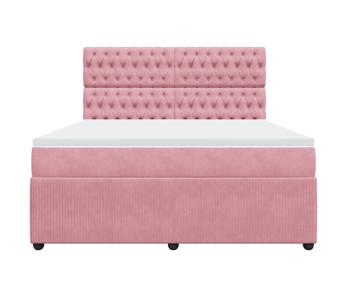 Cama box spring con colchón terciopelo rosa 180x200 cm