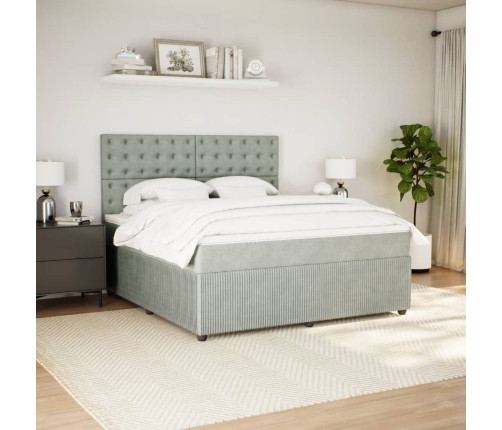 Cama box spring con colchón terciopelo gris claro 180x200 cm