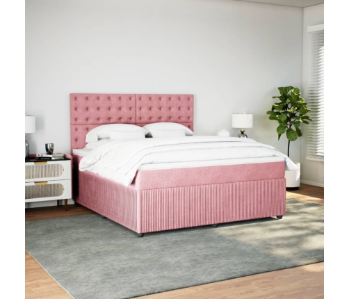 Cama box spring con colchón terciopelo rosa 180x200 cm