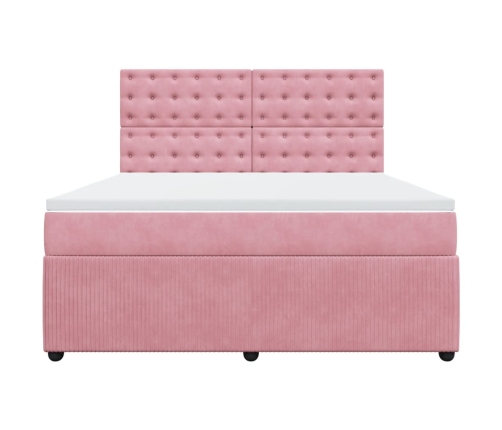 Cama box spring con colchón terciopelo rosa 180x200 cm