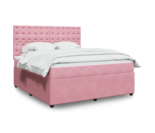 Cama box spring con colchón terciopelo rosa 180x200 cm