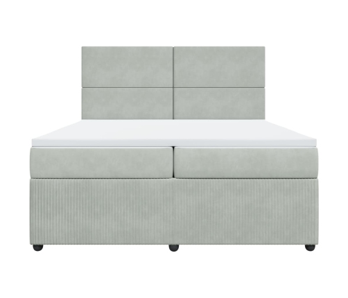 Cama box spring con colchón terciopelo gris claro 200x200 cm