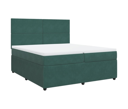 Cama box spring con colchón terciopelo verde oscuro 200x200 cm