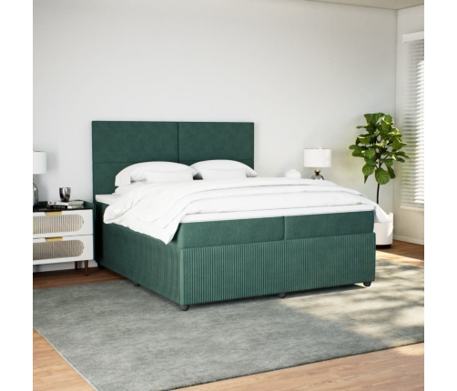 Cama box spring con colchón terciopelo verde oscuro 200x200 cm