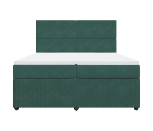 Cama box spring con colchón terciopelo verde oscuro 200x200 cm