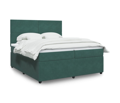 Cama box spring con colchón terciopelo verde oscuro 200x200 cm