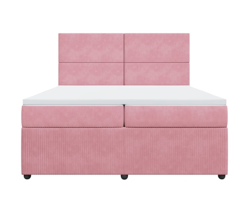 Cama box spring con colchón terciopelo rosa 200x200 cm