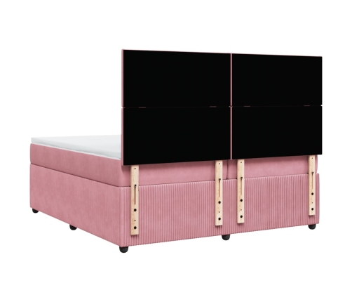 Cama box spring con colchón terciopelo rosa 200x200 cm