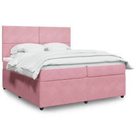 Cama box spring con colchón terciopelo rosa 200x200 cm