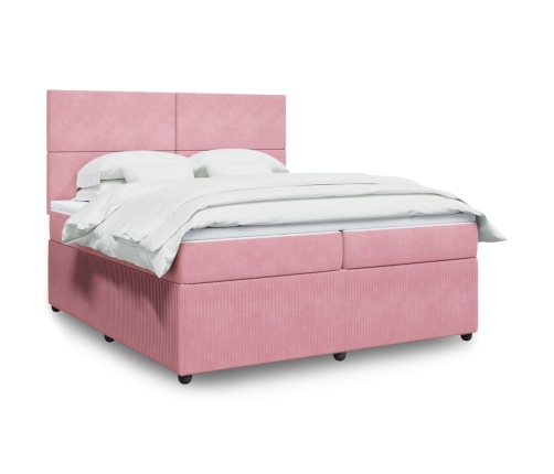 Cama box spring con colchón terciopelo rosa 200x200 cm