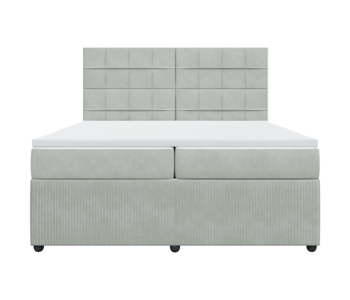 Cama box spring con colchón terciopelo gris claro 200x200 cm