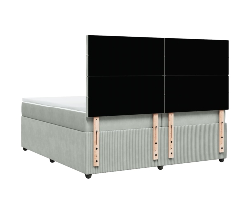 Cama box spring con colchón terciopelo gris claro 200x200 cm