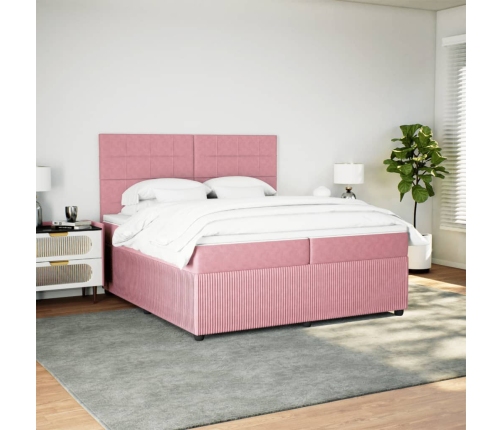 Cama box spring con colchón terciopelo rosa 200x200 cm