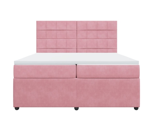 Cama box spring con colchón terciopelo rosa 200x200 cm