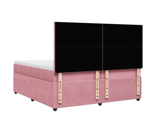 Cama box spring con colchón terciopelo rosa 200x200 cm