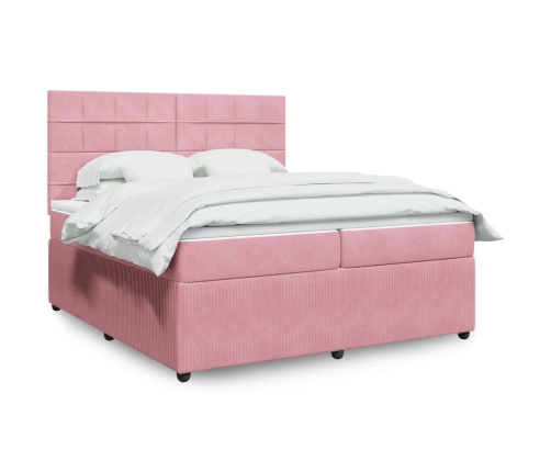 Cama box spring con colchón terciopelo rosa 200x200 cm