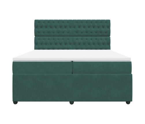 Cama box spring con colchón terciopelo verde oscuro 200x200 cm