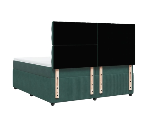 Cama box spring con colchón terciopelo verde oscuro 200x200 cm
