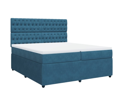 Cama box spring con colchón terciopelo azul oscuro 200x200 cm