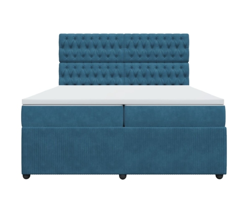 Cama box spring con colchón terciopelo azul oscuro 200x200 cm